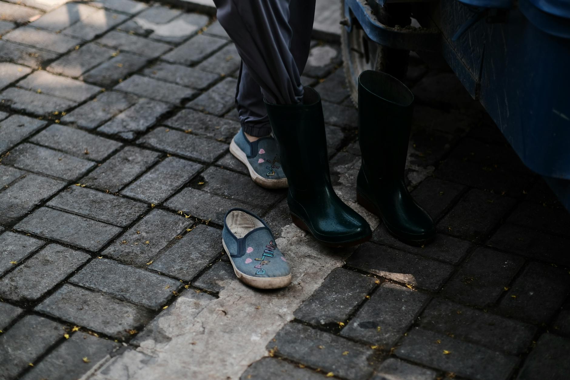 Close-up of reinforced ankle protection on motorcycle in boots