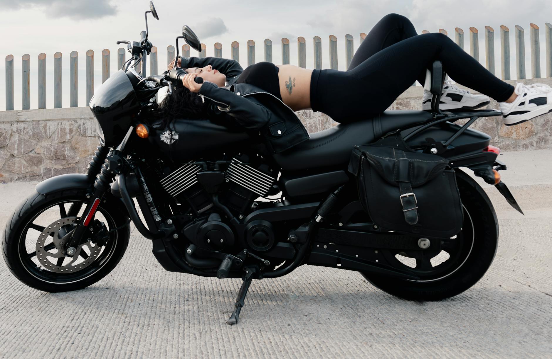 Stylish motorcycle pants women's paired with matching riding jacket