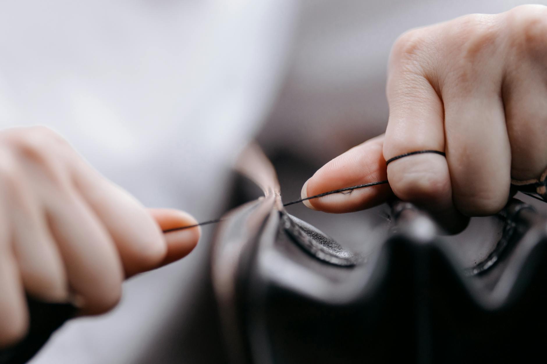 Close-up of reinforced stitching on high-quality ladies motorcycle gloves
